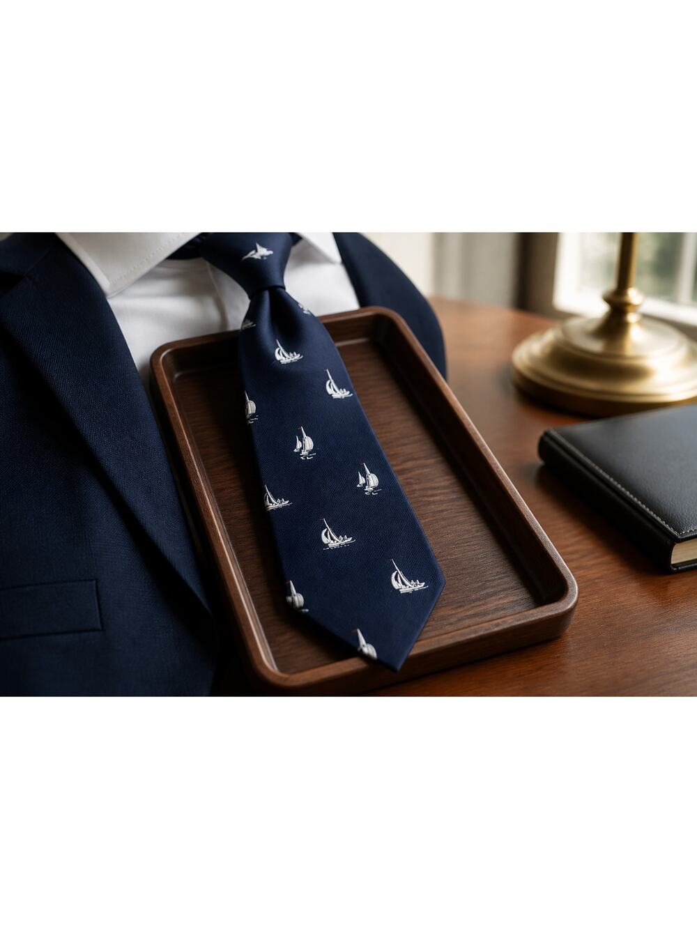 Brooks Brothers Navy Blue with Gold Brooks Symbols 100% Silk Boy's Necktie 47”